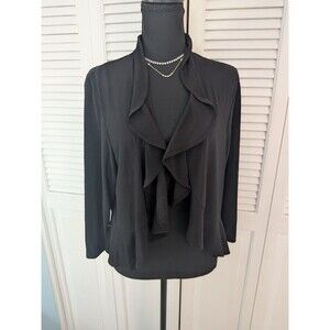R&M Richards Crop Jacket Shrug Womens 1X Open Ruffle Front Black Academy Stretch